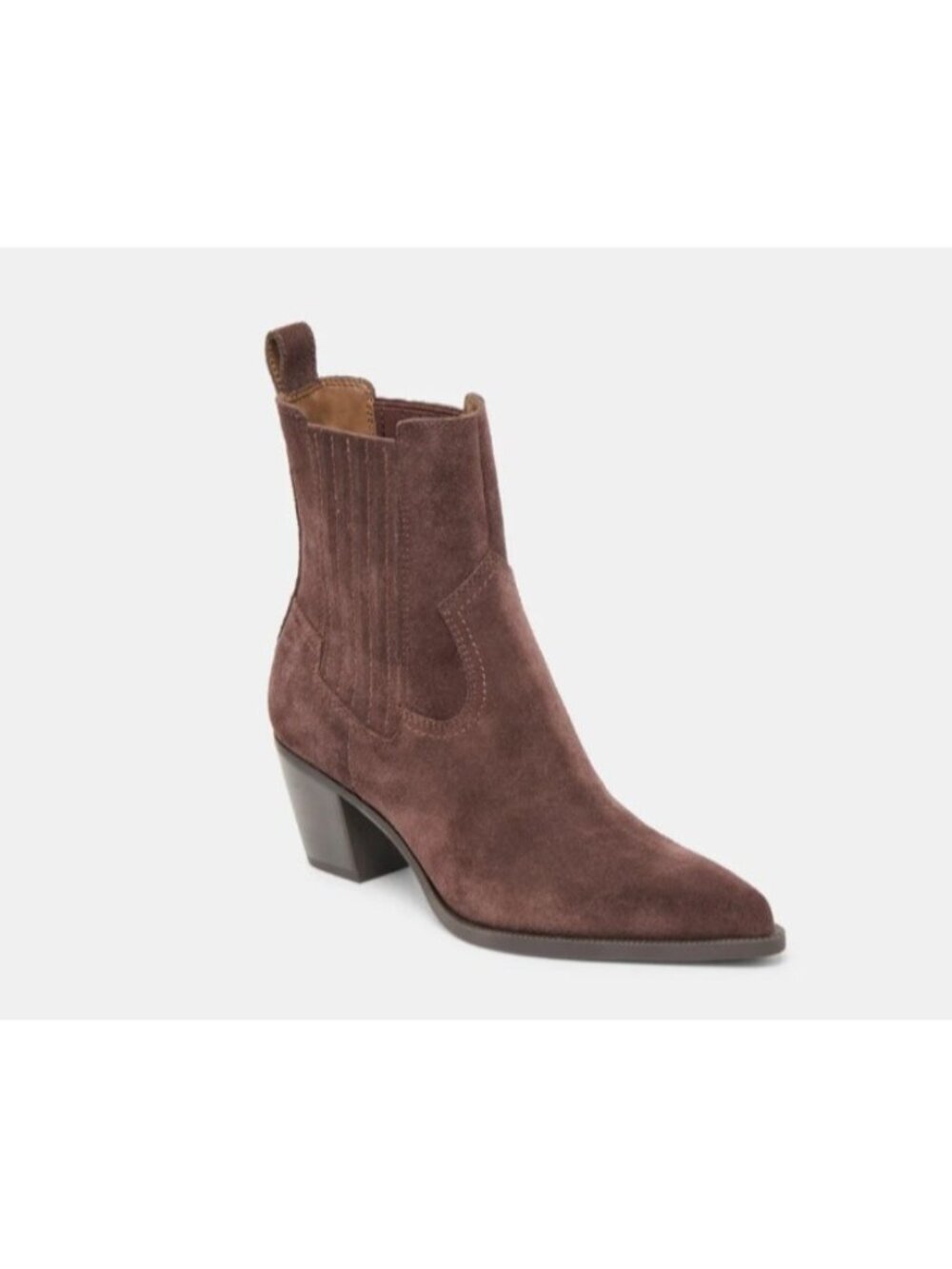 Dolce Vita Brown Suede Western Chelsea Ankle Boots Pointed Toe Block Heel Size 7